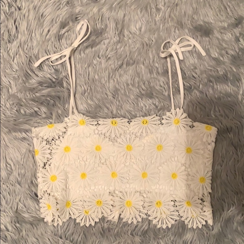 Sunflower crop top with adjustable string strands